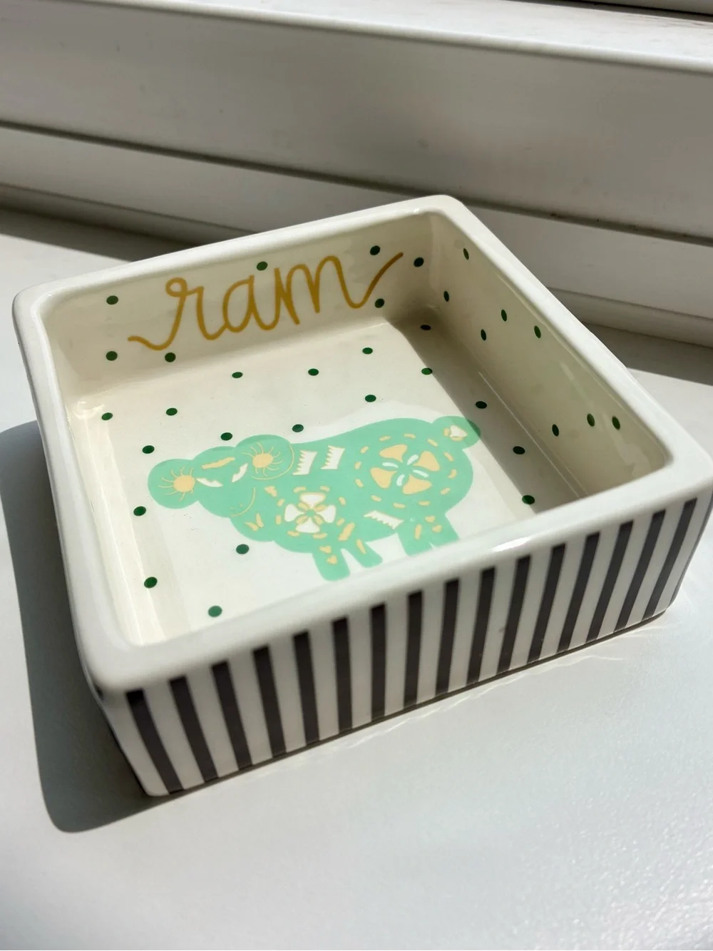 Coton Colors Chinese Zodiac Ram Square Ceramic Trinket Dish Ring Bowl